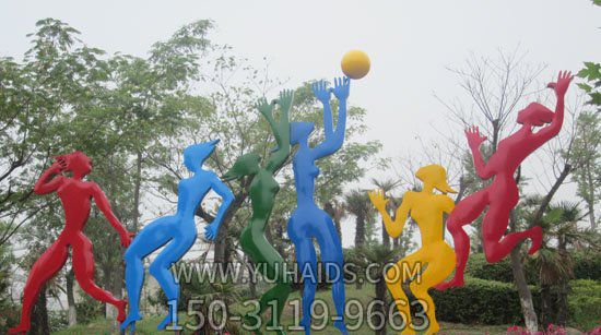 廣場(chǎng)公園不銹鋼運動(dòng)彩繪抽象打排球雕塑