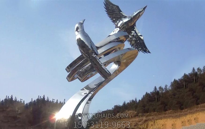 戶(hù)外園林景觀(guān)不銹鋼進(jìn)門(mén)和平鴿飛翔的和諧雕塑