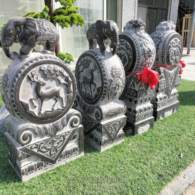 青石大象抱鼓石石門(mén)墩雕塑