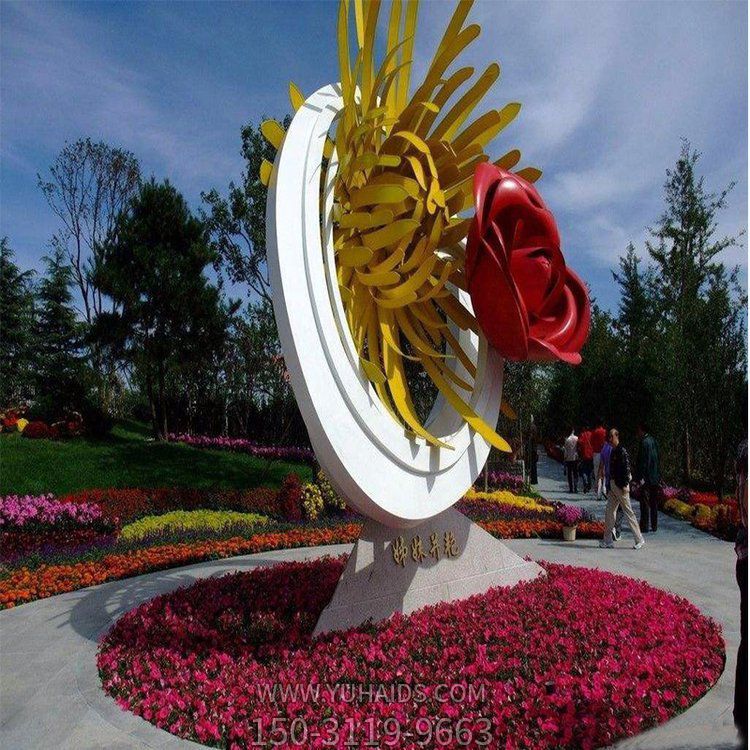 姊妹并艷，不銹鋼創(chuàng  )意玫瑰花、菊花景觀(guān)雕塑