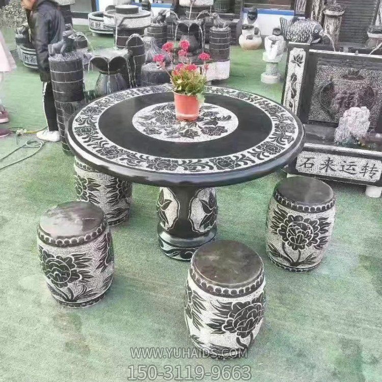 青石石雕桌子，圓桌凳