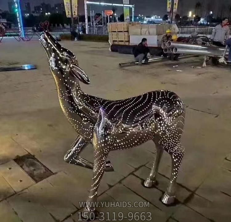 不銹鋼創(chuàng  )意戶(hù)外園林景觀(guān)抽象梅花鹿雕塑