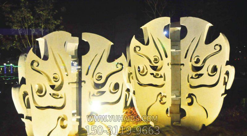 公園創(chuàng )意噴金照明不銹鋼臉譜雕塑 公園創(chuàng )意噴金照明不銹鋼臉譜雕塑