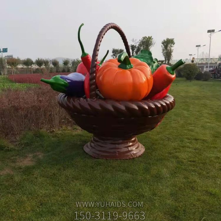 玻璃鋼彩繪噴漆仿真大型果蔬籃公園景觀(guān)擺件雕塑