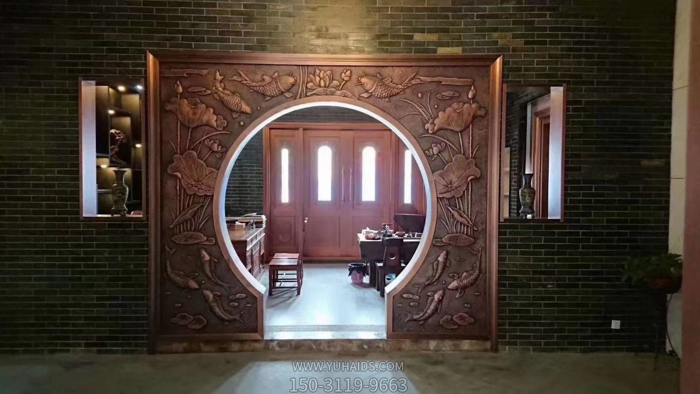 蓮蓮有魚(yú)銅浮雕，室內裝飾拱門(mén)浮雕畫(huà)雕塑