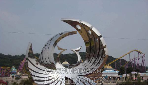 公園創(chuàng )意不銹鋼鏡面抽象鳳凰雕塑