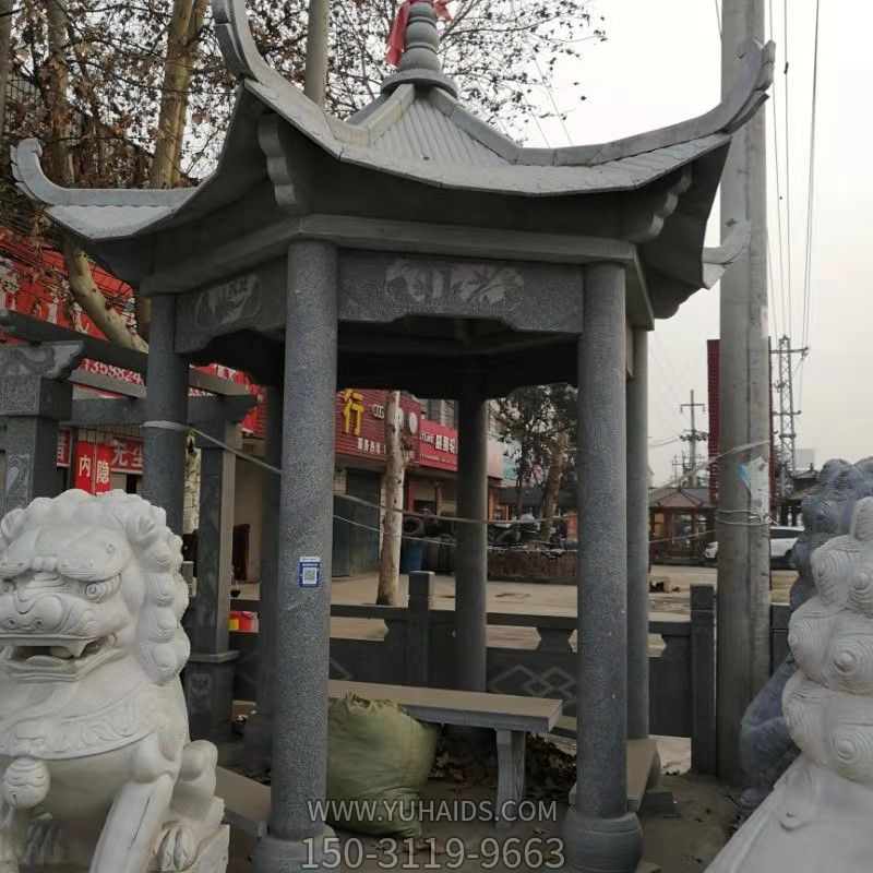 芝麻黑寺廟戶(hù)外擺放六角古建休閑涼亭雕塑