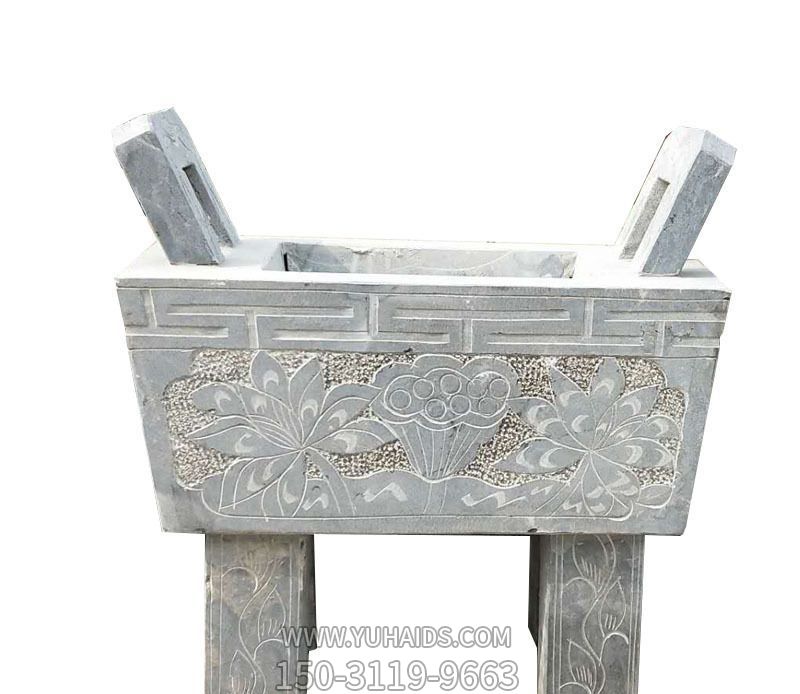 祭祀祈?；▓@廣場(chǎng)擺放浮雕花紋仿鼎香爐石雕雕塑