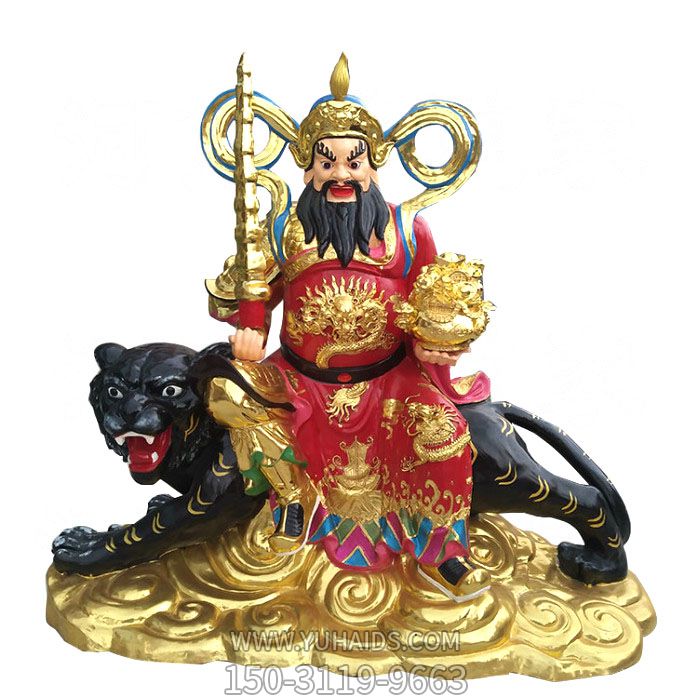 文財神比干神像玻璃鋼彩繪坐著(zhù)伏虎的財神雕塑