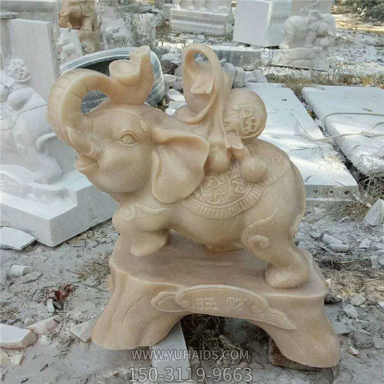 庭院小區門(mén)口裝飾大理石雕刻大象獅子門(mén)鼓雕塑