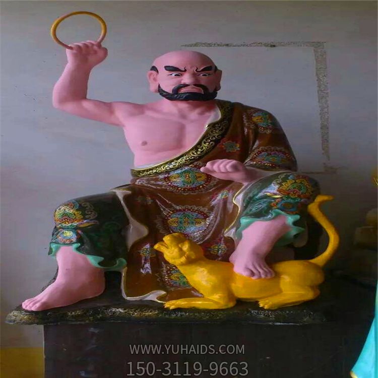玻璃鋼彩繪景區大型景觀(guān)腳踩老虎的十八羅漢雕塑