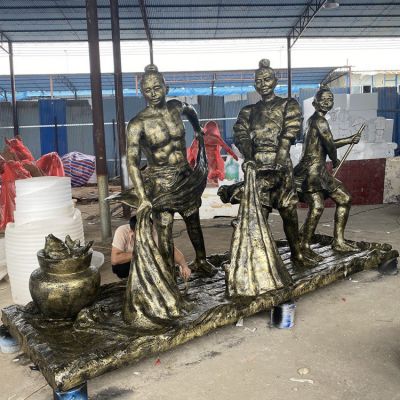捕魚(yú)，玻璃鋼仿銅民俗生活人物情景雕塑