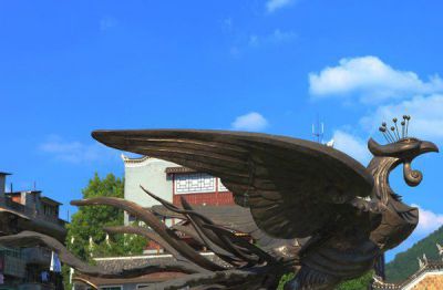 公園廣場(chǎng)創(chuàng  )意銅雕飛翔的鳳凰雕塑