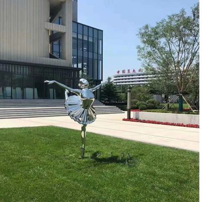 不銹鋼芭蕾女孩，鏡面跳舞女孩雕塑