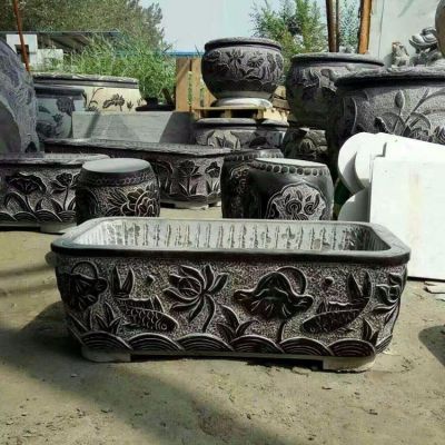 仿古圓形青石魚(yú)缸庭院流水擺件石缸