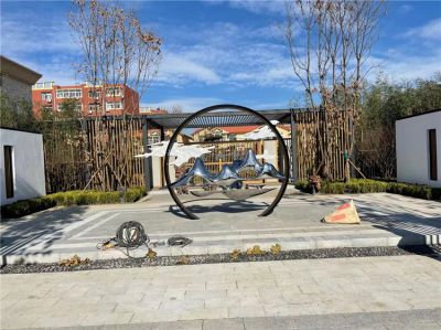 不銹鋼抽象假山圓環(huán)庭院戶(hù)外裝飾擺件