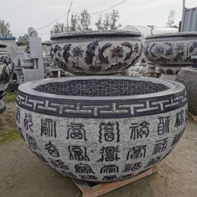 庭院戶(hù)外景區大型青石石雕養魚(yú)種花石缸雕塑