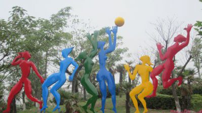 廣場(chǎng)公園不銹鋼運動(dòng)彩繪抽象打排球雕塑