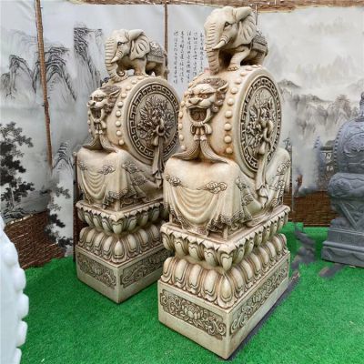 漢白玉大象抱鼓石，仿古做舊大門(mén)門(mén)墩