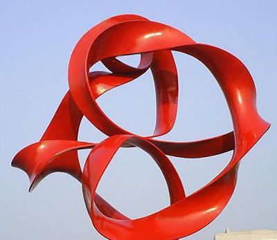 園林景觀(guān)紅色熱情不銹鋼飄帶雕塑