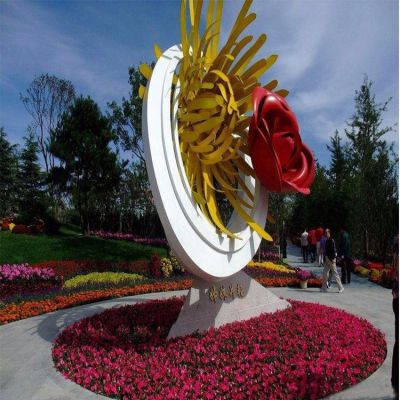 姊妹并艷，不銹鋼創(chuàng  )意玫瑰花、菊花景觀(guān)雕塑