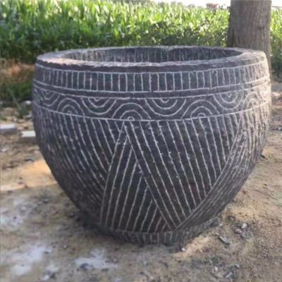 仿古做舊石雕龜紋石養魚(yú)種花魚(yú)缸雕塑