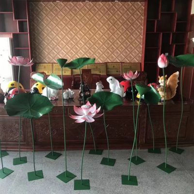 別墅酒店水景擺件不銹鋼彩繪愛(ài)蓮景觀(guān)雕