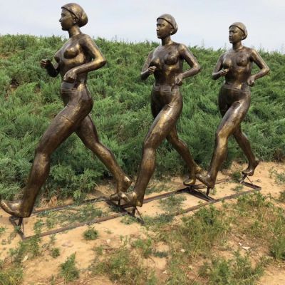 競走人物塑像，玻璃鋼仿銅運動(dòng)主題人物雕塑