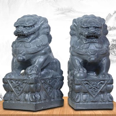 青石石雕戶(hù)外園林一對看門(mén)鎮宅辟邪的獅子雕塑