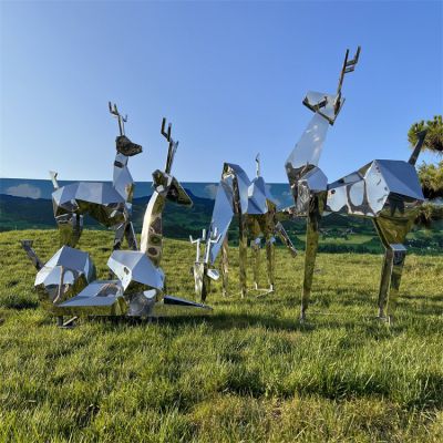 戶(hù)外公園綠地不銹鋼抽象幾何動(dòng)物景觀(guān)鹿