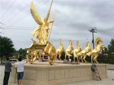 廣場(chǎng)大型不銹鋼西方人物阿波羅戰車(chē)雕塑