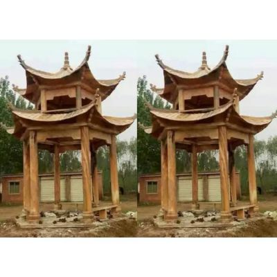 園林景觀(guān)晚霞紅雕刻中式雙層亭子