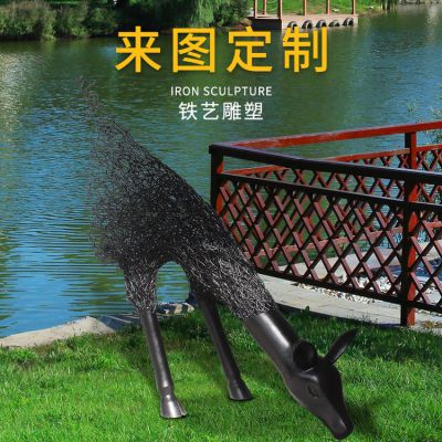 鐵藝鹿，抽象藝術(shù)鹿造型雕塑