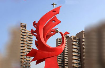 城市創(chuàng  )意抽象玻璃鋼紅色鳳凰雕塑