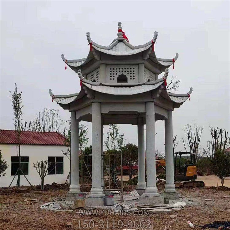 大理石石雕戶(hù)外園林景觀(guān)雙層涼亭雕塑