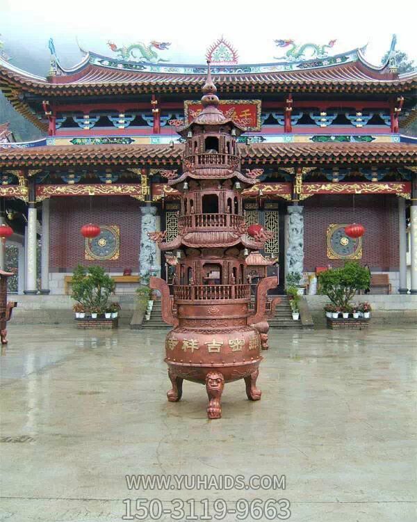 道觀(guān)純銅多層元寶香爐擺件雕塑