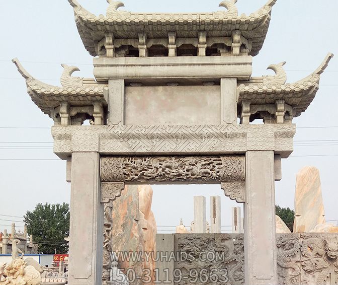 景區單門(mén)大理石浮雕工藝牌坊石雕雕塑