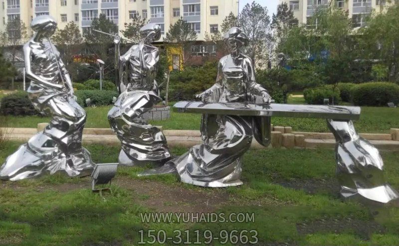 不銹鋼創(chuàng )意抽象彈古箏的人文景觀(guān)彈雕塑