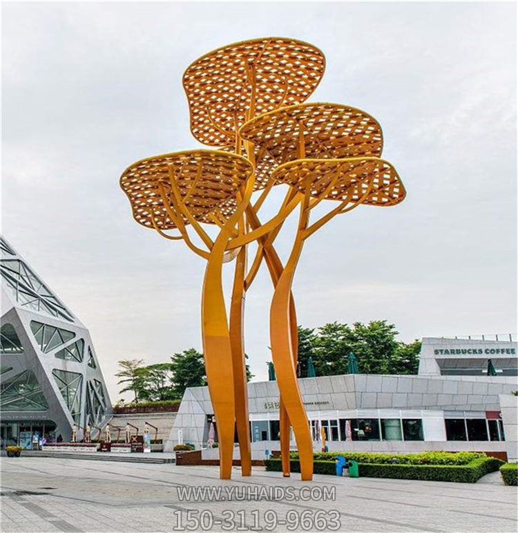 廣場(chǎng)創(chuàng )意大型不銹鋼鏤空蘑菇雕塑