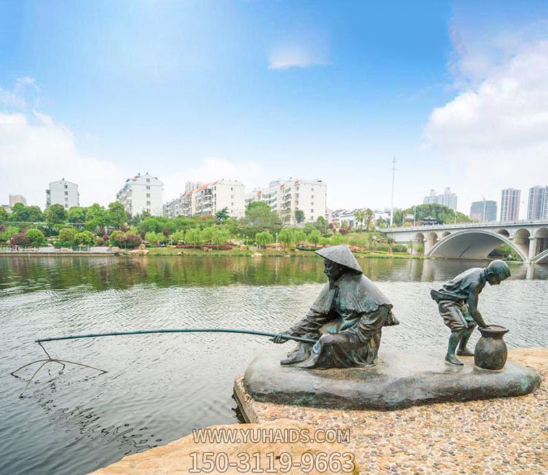 鑄造漁翁釣魚(yú)公園景觀(guān)青銅雕塑