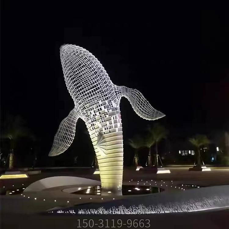 戶(hù)外景觀(guān)不銹鋼鏤空鯨魚(yú)雕塑