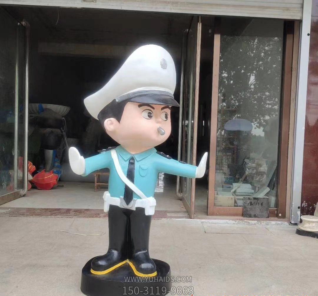 公園創(chuàng )意玻璃鋼指揮中的警察雕塑