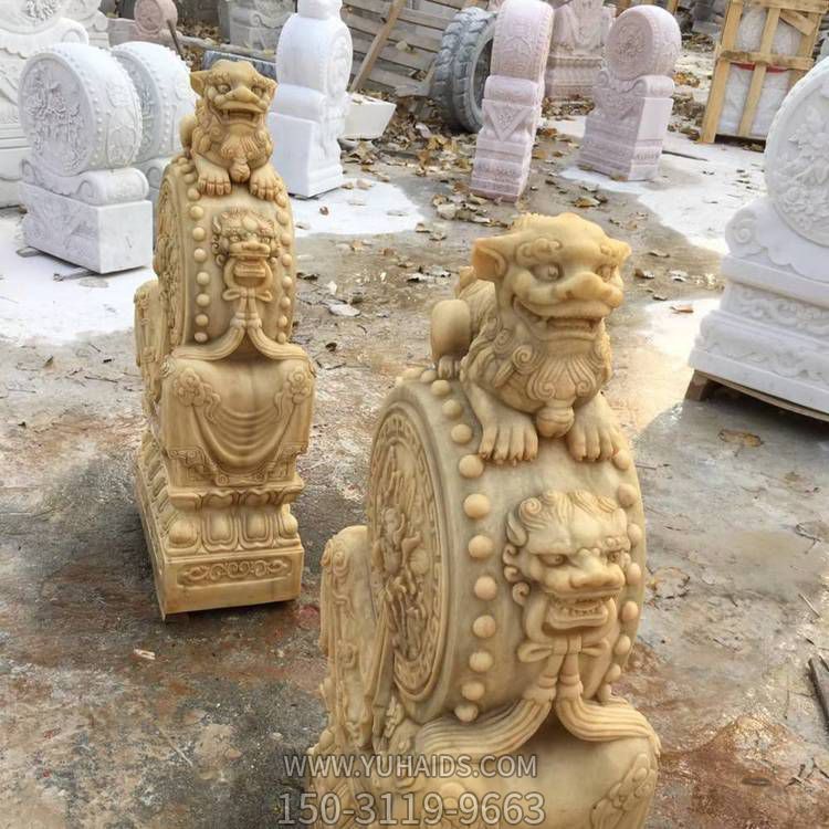庭院小區門(mén)口大型石雕浮雕麒麟抱鼓石雕塑
