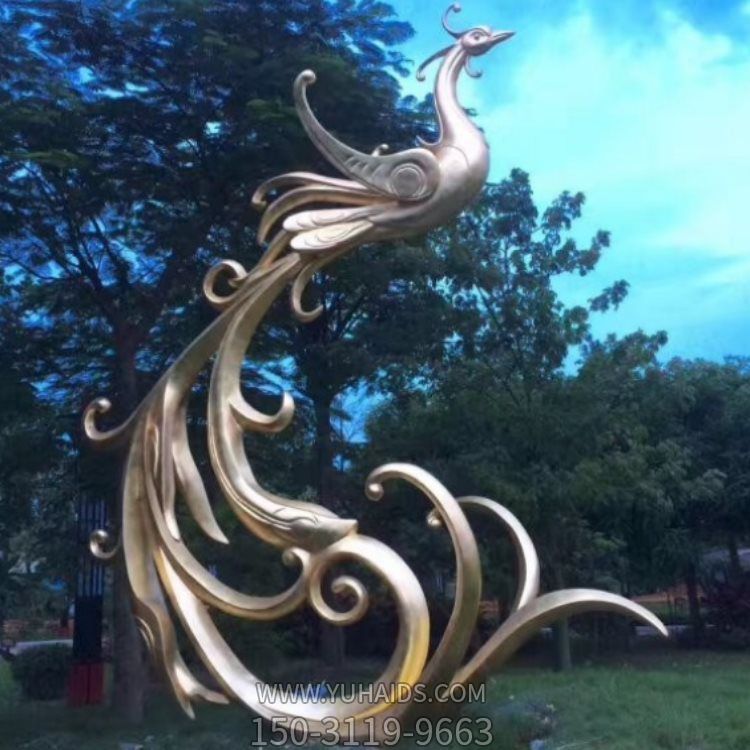 城市廣場(chǎng)創(chuàng  )意不銹鋼鳳凰雕塑