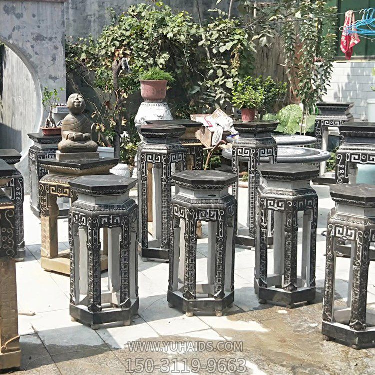 庭院寺廟青石創(chuàng )意小花盆雕塑