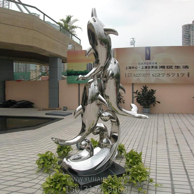 校園噴泉不銹鋼鏡面跳躍的海豚景觀(guān)雕塑