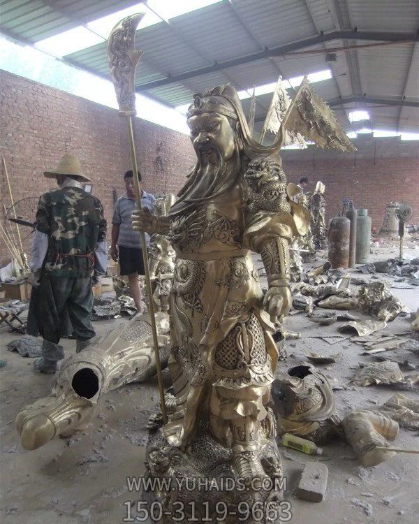 大型鑄銅鎮宅招財單刀關(guān)公像寺廟佛像武財神雕塑
