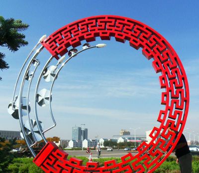 公園景區廣場(chǎng)擺放彩繪不銹鋼花環(huán)雕塑
