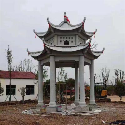 大理石石雕戶(hù)外園林景觀(guān)雙層涼亭雕塑