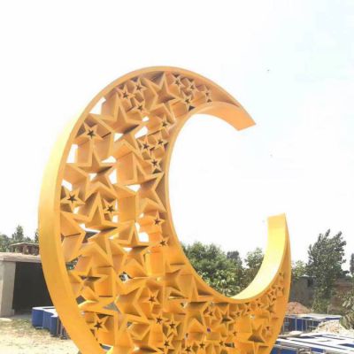 不銹鋼鏤空星星月亮型花園景觀(guān)雕塑